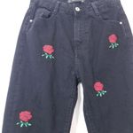 ZARA Relaxed Jeans Floral Embroidered High Rise Black Denim Photo 8