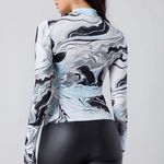 SheIn Blue & White Marble Ombré Mock Neck Long Sleeve Bodycon Top Size Medium Photo 1