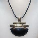 Chico's Black Cord Gold Tone Geometric Modern 18" Adjustable Necklace Photo 3