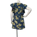 ZARA  Basic Blue Yellow Floral Print Flutter Sleeve VNeck A-line Small Mini Dress Photo 4