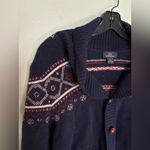 Brooks Brothers  Navy Red Christmas Fair-aisle 100% Wool Sweater Cardigan Women M Photo 2