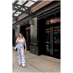 Pretty Little Thing PLT White Blue Floral Scuba High Neck Tie Waist Jumpsuit Women’s Size 12 Photo 4