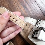 Anthropologie Gee WaWa • Anthro Bess Sandals block heel cream distressed leather double buckle Photo 11