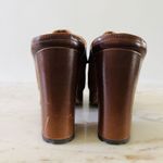 Coach Brown Leather Metal Chain Slip On Clog With High Chunky Heels - US 9.5 Photo 8