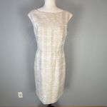 Tory Burch Womens Fatima Midi Sheath Dress Size 10 Ivory Beige Gold Woven Tweed Photo 1
