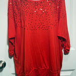 Faded Glory  Women's Red Sequined Blouse Top 3/4 Sleeve Size 1X 16W Photo 0