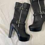 NEW Chunky Gothic Black Faux Leather Platform Buckle Zipper High Heel Boots 7.5 Photo 1