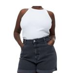 ZARA Black Ultra High Waisted Mom Roll Cuff Denim Jean Shorts Photo 1