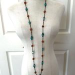Blue and amber tone long glass beaded necklace Photo 1