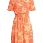Halogen  x Atlantic Pacific Cathy Coral Orange Floral Print Smocked Shirt Dress Photo 0