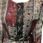 Hommage Women's Patchwork Long Sleeve Mini Dress Size Medium Red Black Tan Photo 2