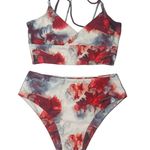Romwe Womens Bikini Swimsuit Size Small Red Black Tie Dye Split Thigh High Beach Photo 0