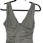 Garnet Hill One Piece Swimsuit Ruched Plunge Striped Black Cream Size 8 Photo 4