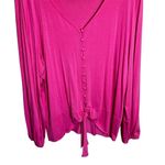 Kate & Mallory Pink Tie Front Blouse Size 1X Long Sleeve V Neck Stretch Photo 3