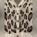 Chaser Button Front Cardigan Sweater Medium Cheetah Cozy Ruffle Long Sleeve Photo 1