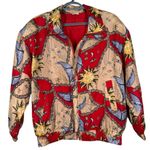 Vtg 90s Fuda International Silk Celestial Bomber Jacket Sz PM Sun Moon Chain Red Photo 0