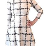 Eliza J Fit & Flare Preppy White Black Plaid Pattern Office work Collar Dress Photo 0
