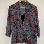 Elementz  Magenta Teal Floral Paisley Print Dressy Top Size PXL Photo 1