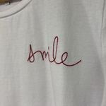 Ella Moss  Minimalist White Red Embroidered “Smile” T Shirt Size L Photo 2
