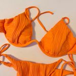 Zaful Ribbed Underwire Adjustable Bikini Top and Thong Swimsuit Set Orange M NWT Photo 3