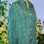 Green button up blouse with cute tiny flower design! Size L Photo 5