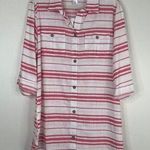 NWT Dotti 100% Cotton Pink & White Striped Longline Button Down Blouse Top Sz Lg Photo 0