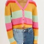 Dee Elly NWT Women’s Multi Color Striped Cropped Cardigan Sweater | Size L Photo 0