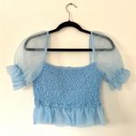 STAUD  Cannon Top French Blue Crinkle Organza Puff Sleeve Cropped Photo 2