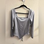 Aritzia Babaton Contour Metallic Silver Square Neck Bodysuit Size L New Years Photo 1