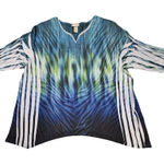 Catherines  Women’s Blue Abstract Zebra Embellished Blouse Sz 3X Boho Resortwear Photo 0