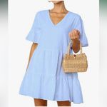 Fancyinn  Short Sleeve Tiered Dress in Light Blue Photo 4