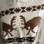 American Eagle  Outfitters Womens Hooded Sweater M Deer Knit Acrylic Cotton Beige Photo 8
