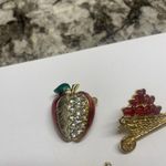 Lot Of 3 MCostume Brooch / Pin Gold Tone Red Enamel Apples / Avon Heart Cart Photo 4