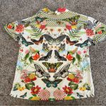 Johnny Was  Happy Wings butterfly floral print polo collared shirt blouse large Photo 2