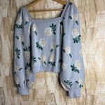 Willow & Wind Floral Square Neck Puff Sleeve Knit Sweater S Top Light Blue Women Photo 1