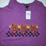 Hot Topic 🆕 Plus 0 0X 1X Purple Checkered Roses Tattoo Top NWT Cold Shoulder Photo 2
