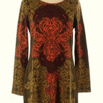 Aryeh Green Multicolor Baroque Print Bell Sleeve Tunic Dress Size L Photo 0