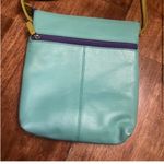 Leather Cross Body Shoulder Bag by ILI New York Colorful Stripes Blue Photo 1