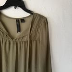 Petticoat Alley Blouse Womens Small Olive Green Sheer Long Sleeve Boho Lace Top Photo 1