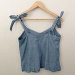 J.Crew  | Tank Top Blue Denim Crop V-Neck Embellished Beads Tie Straps | Size 4 Photo 3