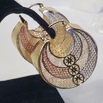 Unique Tricolor Gold Mesh Basket Purse Style Earrings Photo 4