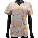 Cherokee Studio Women Scrub Top Pastel Print Tie Back Short Sleeve Size M Photo 0