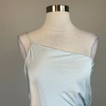 AQUA Satin One Shoulder High Low Cocktail Dress Blue Size 12 Thigh Slit Shift by Photo 6