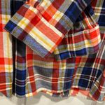 Old Navy  Size M The Boyfriend Shirt Blue Yellow Red Cotton Plaid Flannel Pocket Photo 3