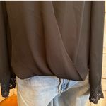 Jealous Tomato  JT3439 Black Wrap Blouse Lace Cuffs Romantic Chic Top M Photo 4