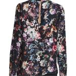 Parker Black Floral Print Keyhole Choker Floral Print Silk Blouse Photo 2