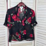 Studio I  Sheer Ruffle‎ Trim Roses Floral Crop Y2K Blouse Black Red 8 Gothic Top Photo 6