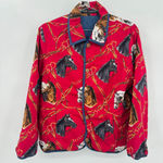 Anne Carson Vintage Red Horse Print Reversible Jacket Quilted Denim Equestrian Photo 0