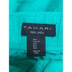 Tahari  100% Linen Green Linen Elastic Waist High Rise Wide Leg Trousers Pants L Photo 2