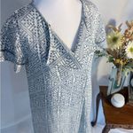 Lilla P Woven Hand Printed Gauze Floral Shift Dress Adjustable Neckline Sz S 🧡 Blue Photo 3